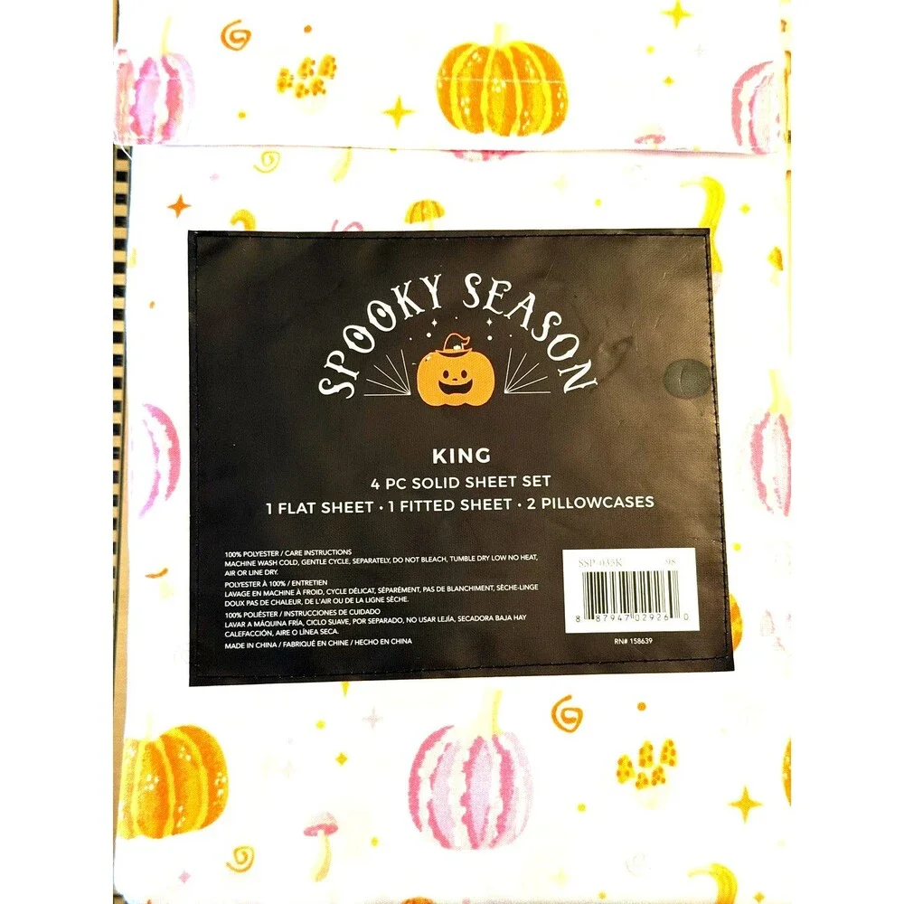 Spooky Season Halloween King 4pc Sheet Set New Pumpkins Wrinkle Resistant